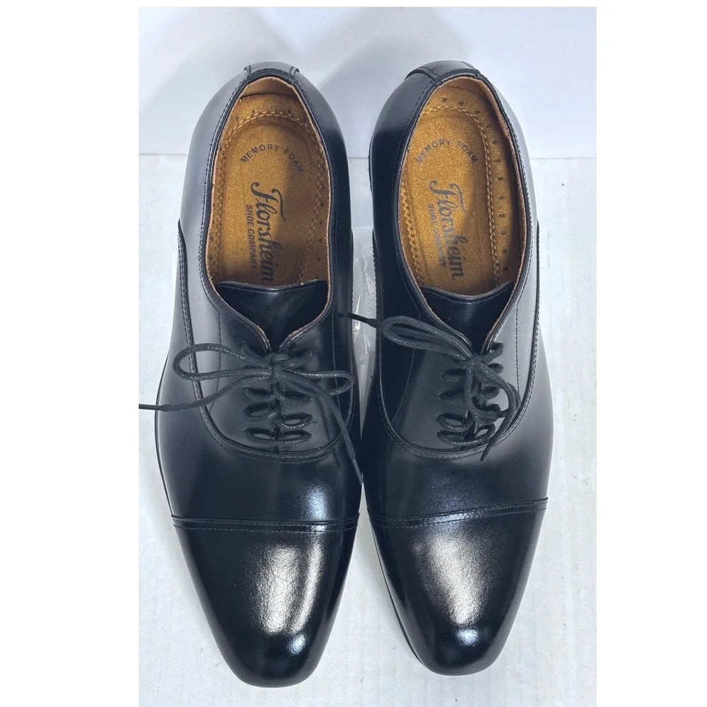 Florsheim Cap Toe Oxford Mens 9 3E Black Leather Black TIe Formal Business